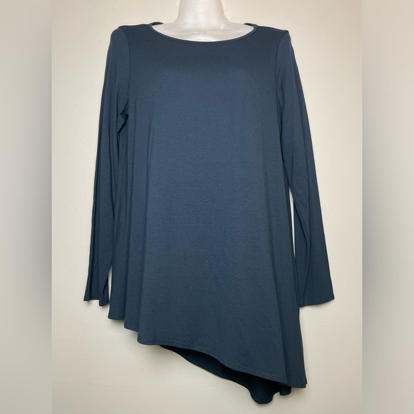 Eileen Fisher Viscose Spandex SOFT Stretch Knit fabric TEAL Crewneck Top S/M - Picture 1 of 7